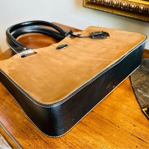 UNBRANDED BROWN SUEDE BLACK TRIM & HANDLES LIKE NEW 8” DROP HANDBAG PURSE BAG - Picture 5 of 9